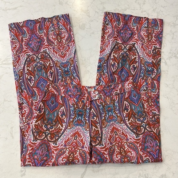 120% Lino Linen Wide Leg Trouser Pants Women’s Paisley Size 42 Pink Purple Red - Picture 8 of 17
